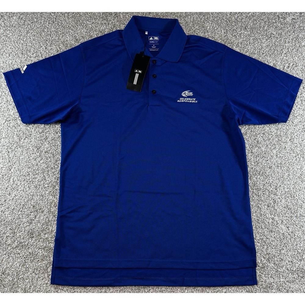 Adidas Climalite Golf Polo Shirt Mens Medium Bud Light Beer Logo Royal Blue NEW!